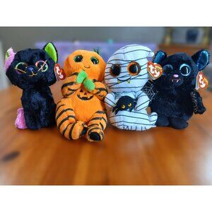 TY Halloween Boos Belly Lot Licorice Cat Oooky Batrick Bat Trickster Pumpkin